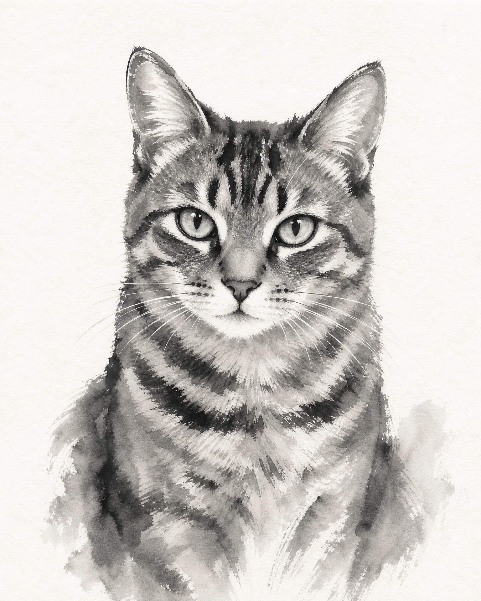 Grey tabby on the sofa rendered in Ink Wash
