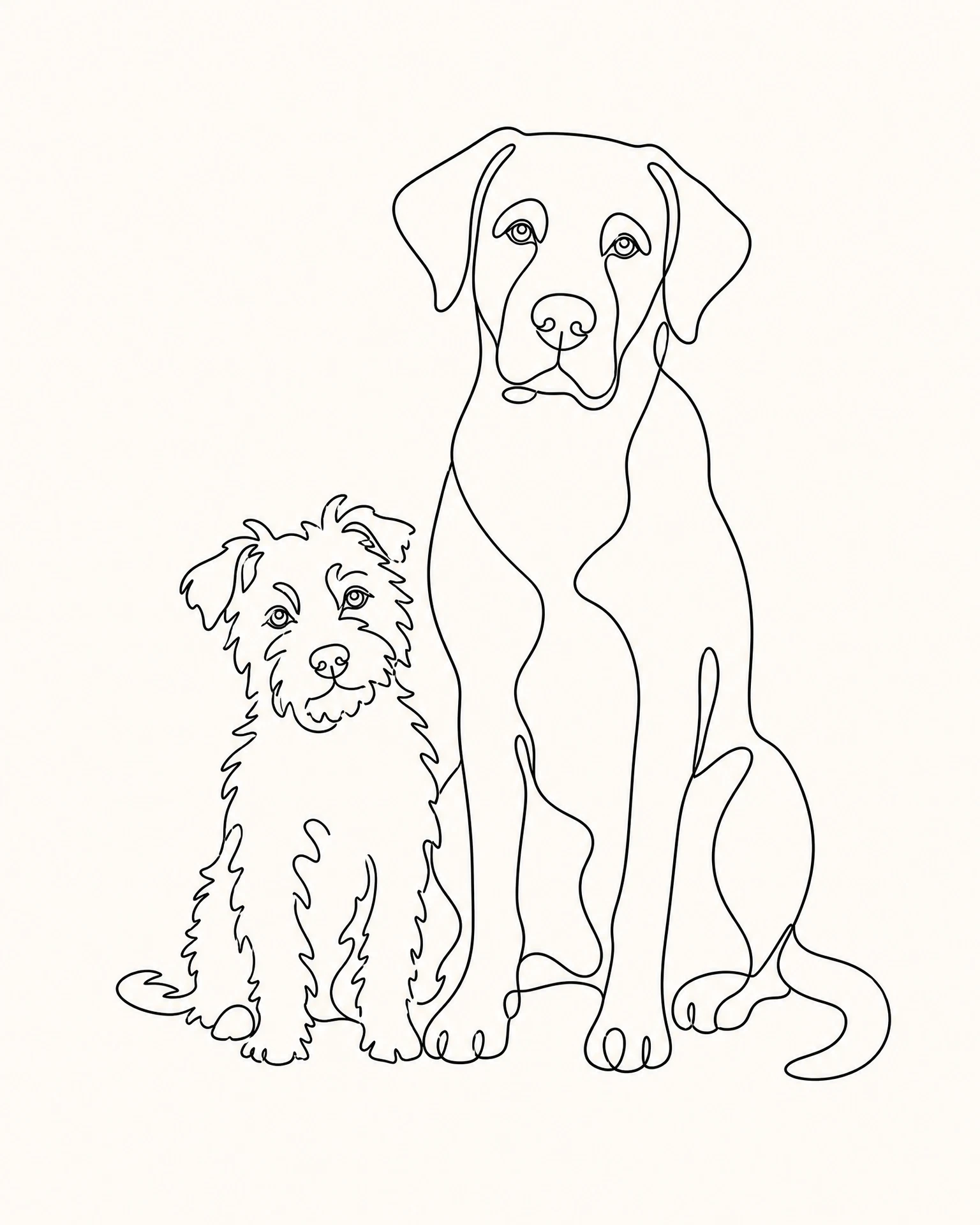 Terrier and labrador together rendered in Single Line