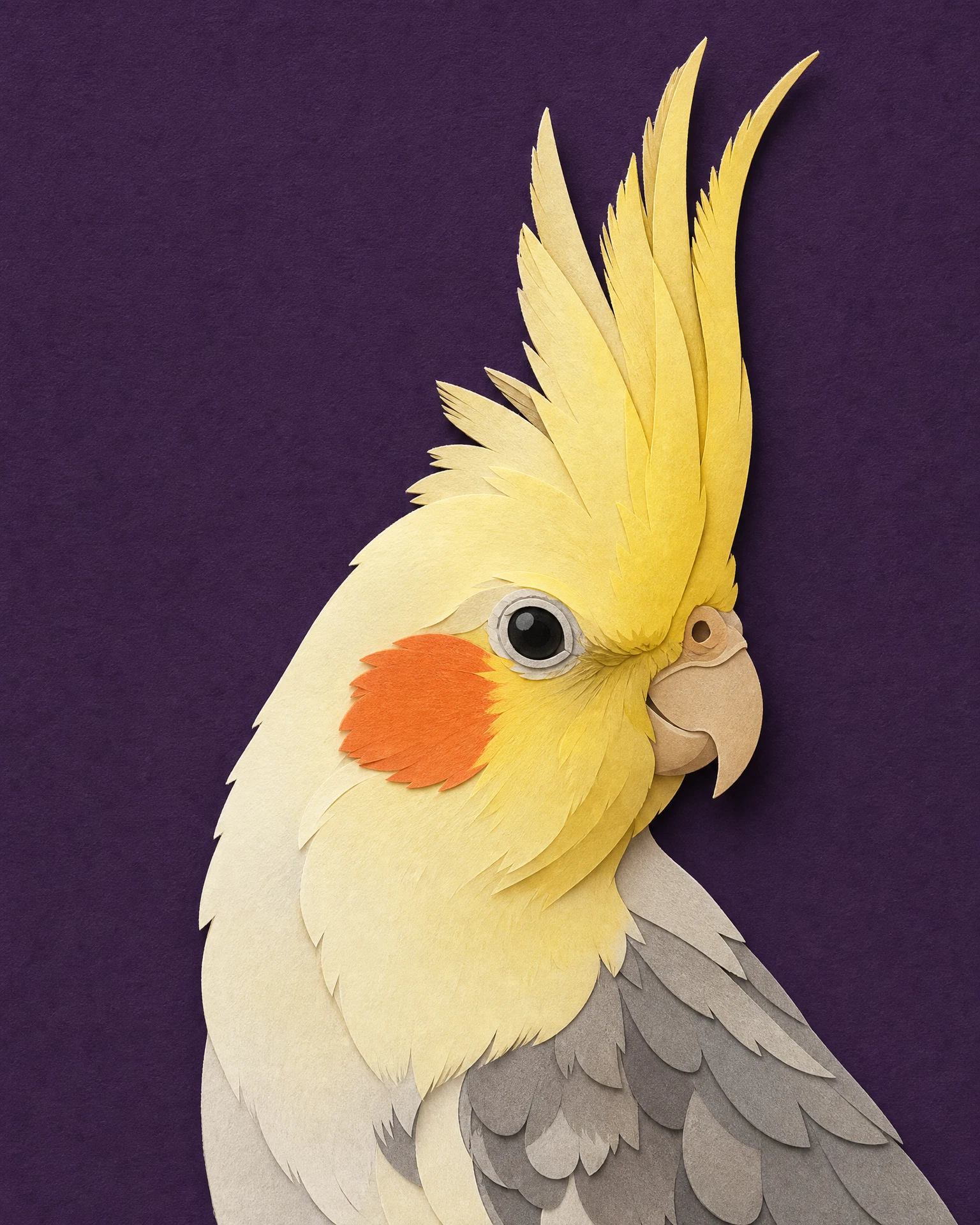 Cockatiel rendered in Paper Cut