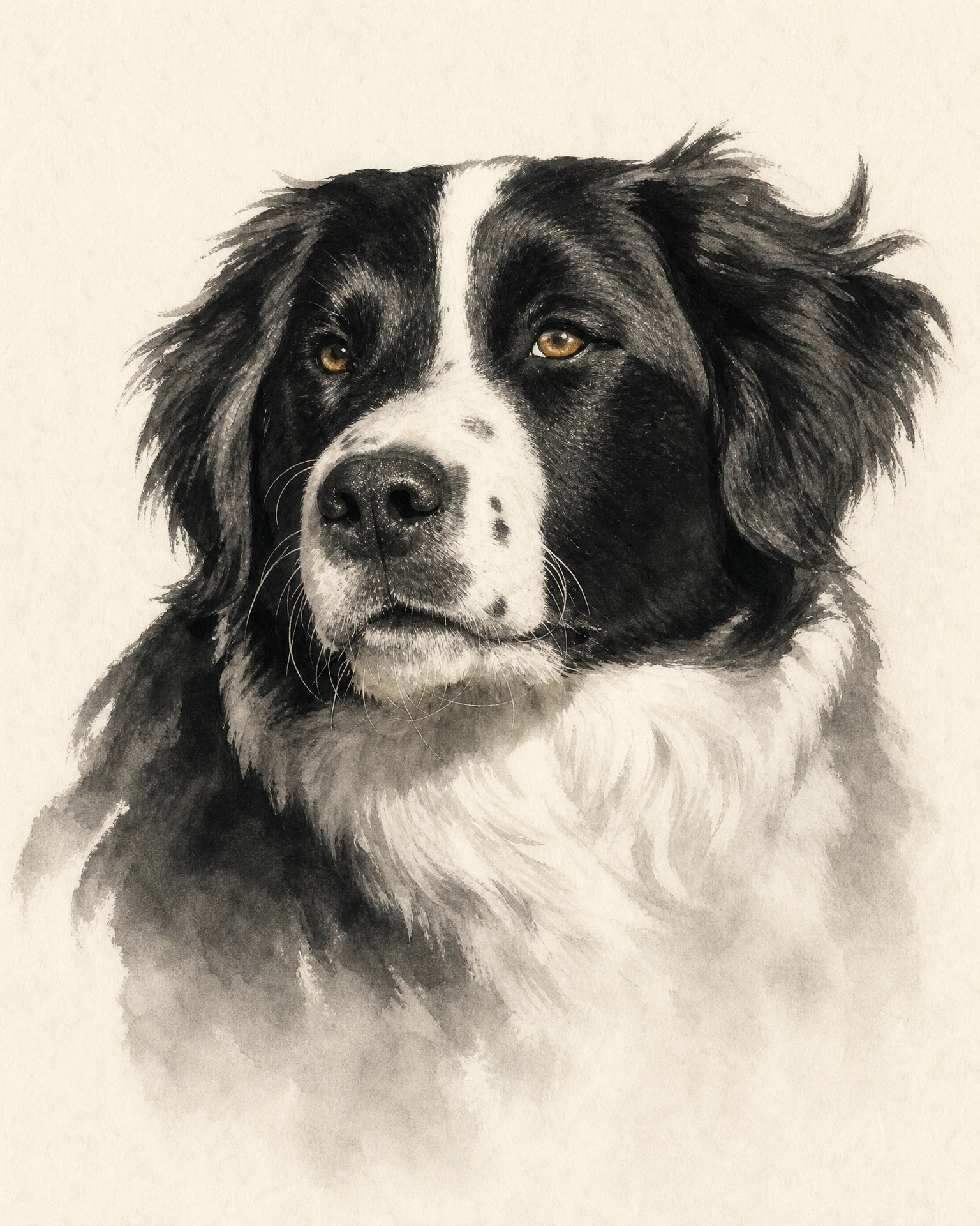 Border collie rendered in Ink Wash