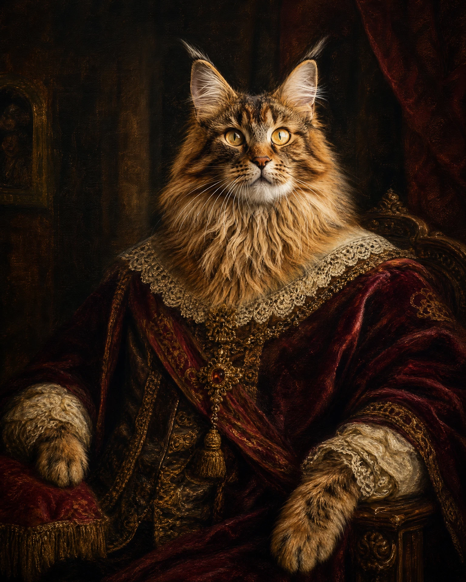 Maine Coon rendered in Royal Portrait