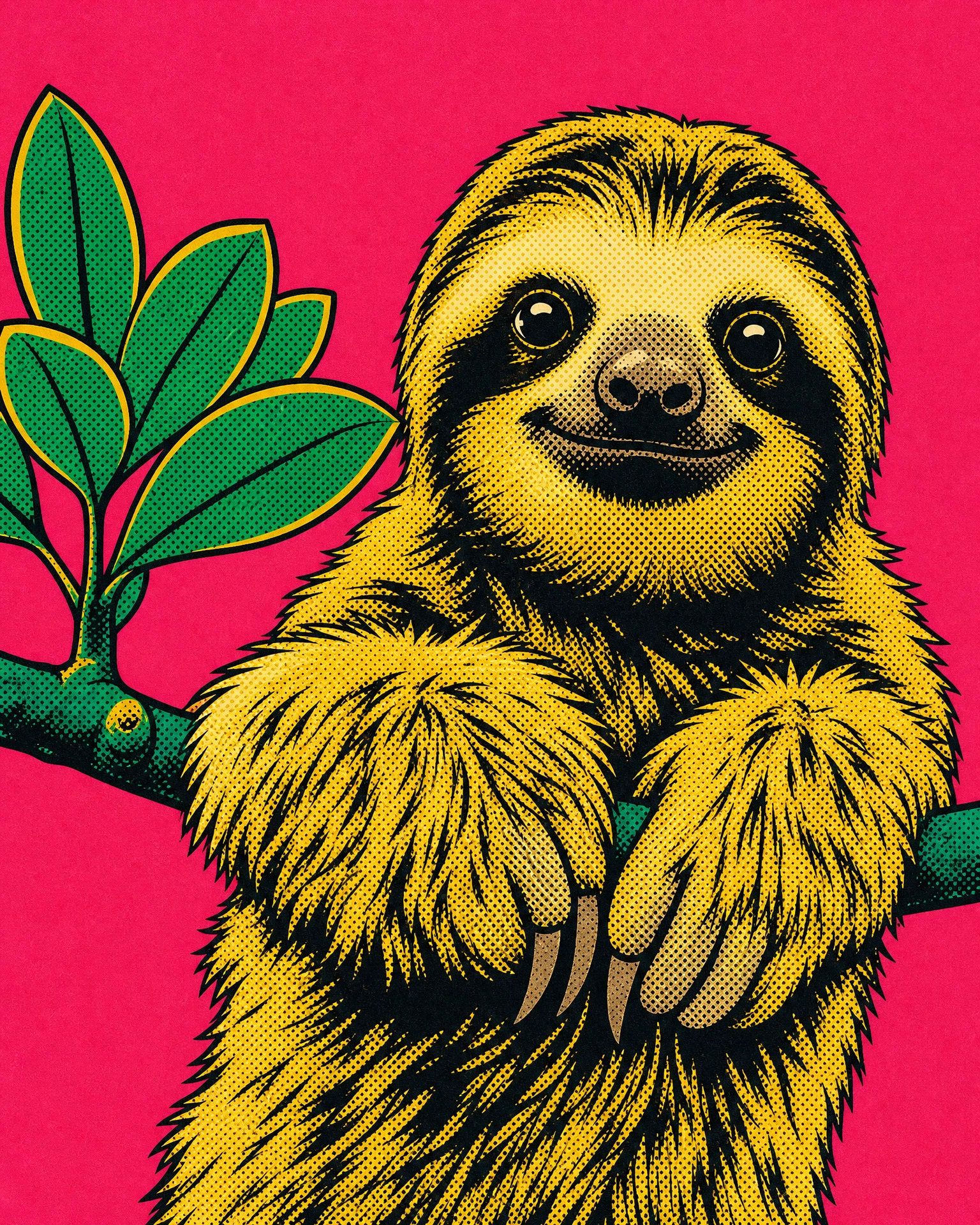 Three-toed sloth rendered in Pop Art