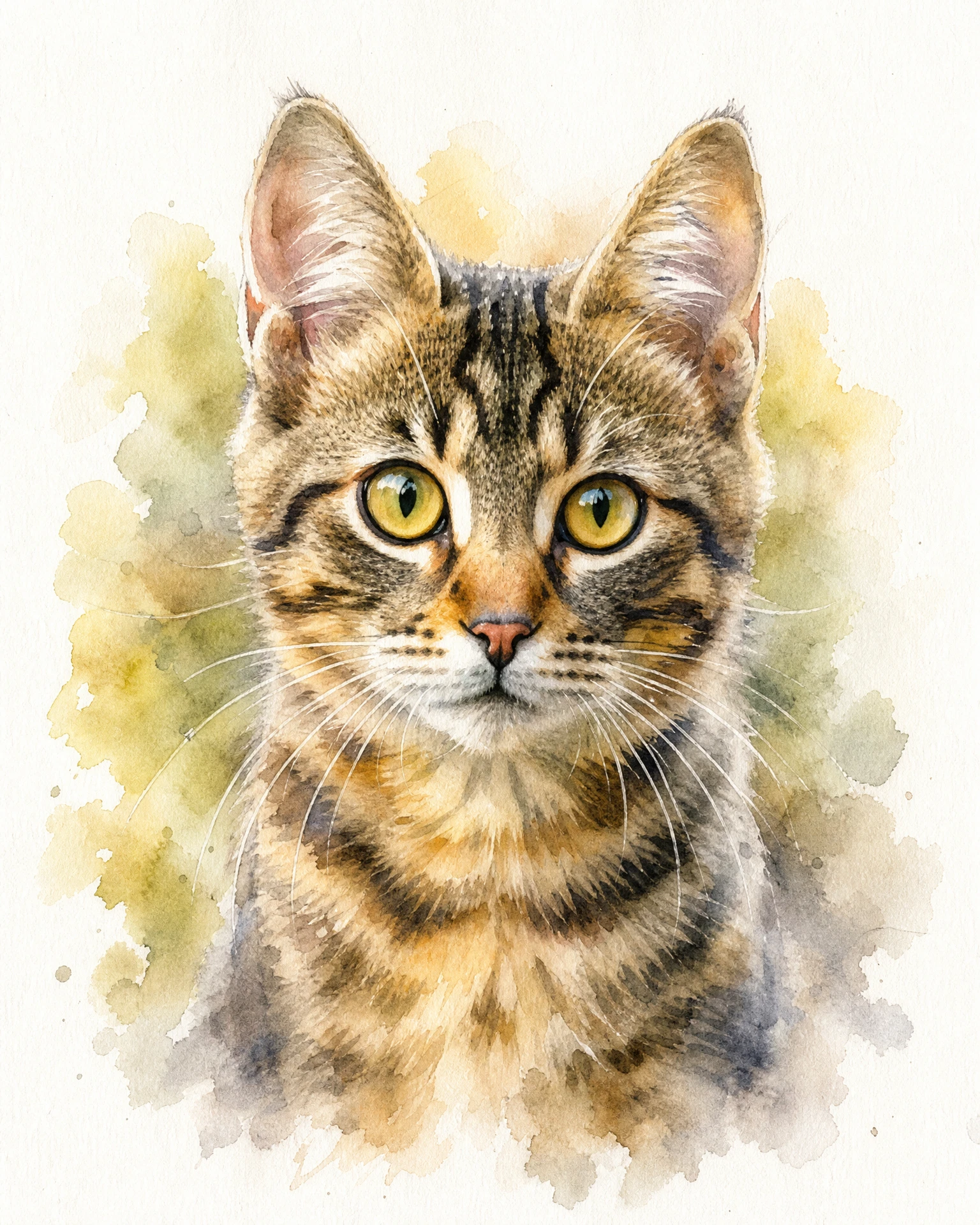 Tabby cat in the garden rendered in Soft Watercolour